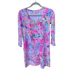 Lilly Pulitzer Multicolor Printed 3/4 Sleeve Dress XS Rayon & Spandex Womens Tun